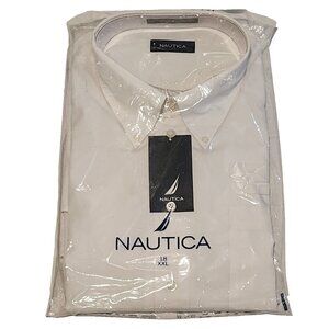 NEW vintage NAUTICA size 18 XXL mens SHORT SLEEVE white Dress Shirt cotton 2xl